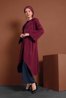 Vêtements hijab ROUGE BORDEAUX MANTEAU À ASYMÉTRIQUE AVEC MANCHES À LARGE 7705 