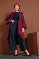 Vêtements hijab ROUGE BORDEAUX MANTEAU À ASYMÉTRIQUE AVEC MANCHES À LARGE 7705 