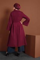Vêtements hijab ROUGE BORDEAUX MANTEAU À ASYMÉTRIQUE AVEC MANCHES À LARGE 7705 