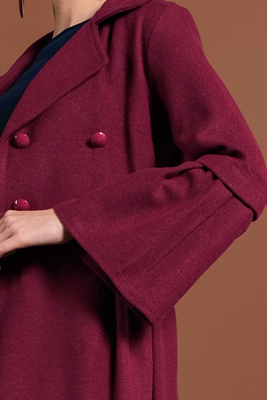 Vêtements hijab ROUGE BORDEAUX MANTEAU À ASYMÉTRIQUE AVEC MANCHES À LARGE 7705 