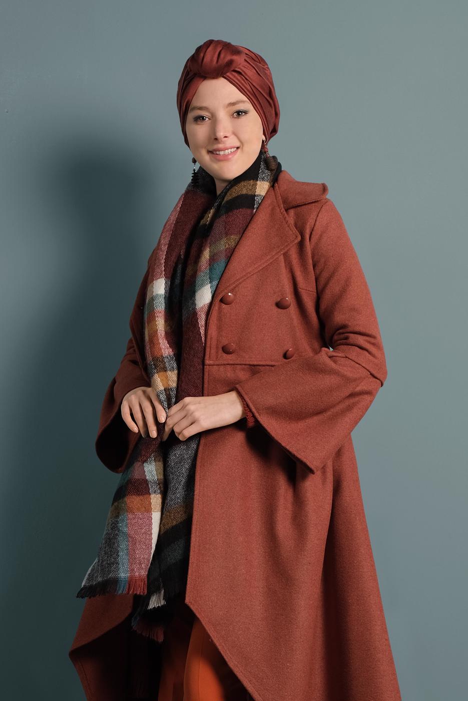 Vêtements hijab BRUN MANTEAU À ASYMÉTRIQUE AVEC MANCHES À LARGE 7705 