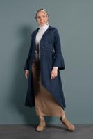 Vêtements hijab BLEU MANTEAU À ASYMÉTRIQUE AVEC MANCHES À LARGE 7705 