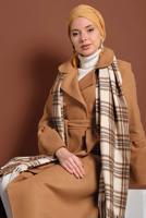 Tesettür giyim TABA ASİMETRİK KESİM GENİŞ KOL KABAN 7705