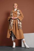 Tesettür giyim TABA ASİMETRİK KESİM GENİŞ KOL KABAN 7705