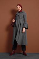 Vêtements hijab GRIS MANTEAU À ASYMÉTRIQUE AVEC MANCHES À LARGE 7705 