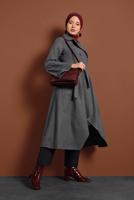 Vêtements hijab GRIS MANTEAU À ASYMÉTRIQUE AVEC MANCHES À LARGE 7705 