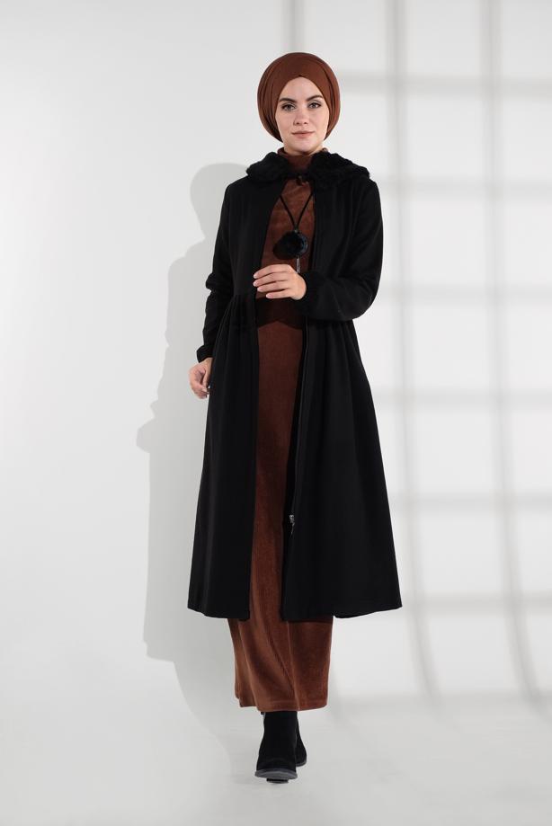 Tesettür giyim  FERMUARLI KAŞE KABAN 8305 - TRENDTESETTÜR