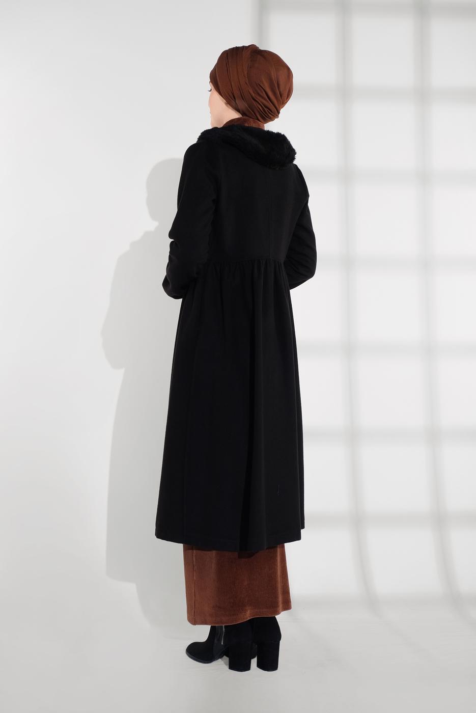 Tesettür giyim SİYAH FERMUARLI KAŞE KABAN 8305