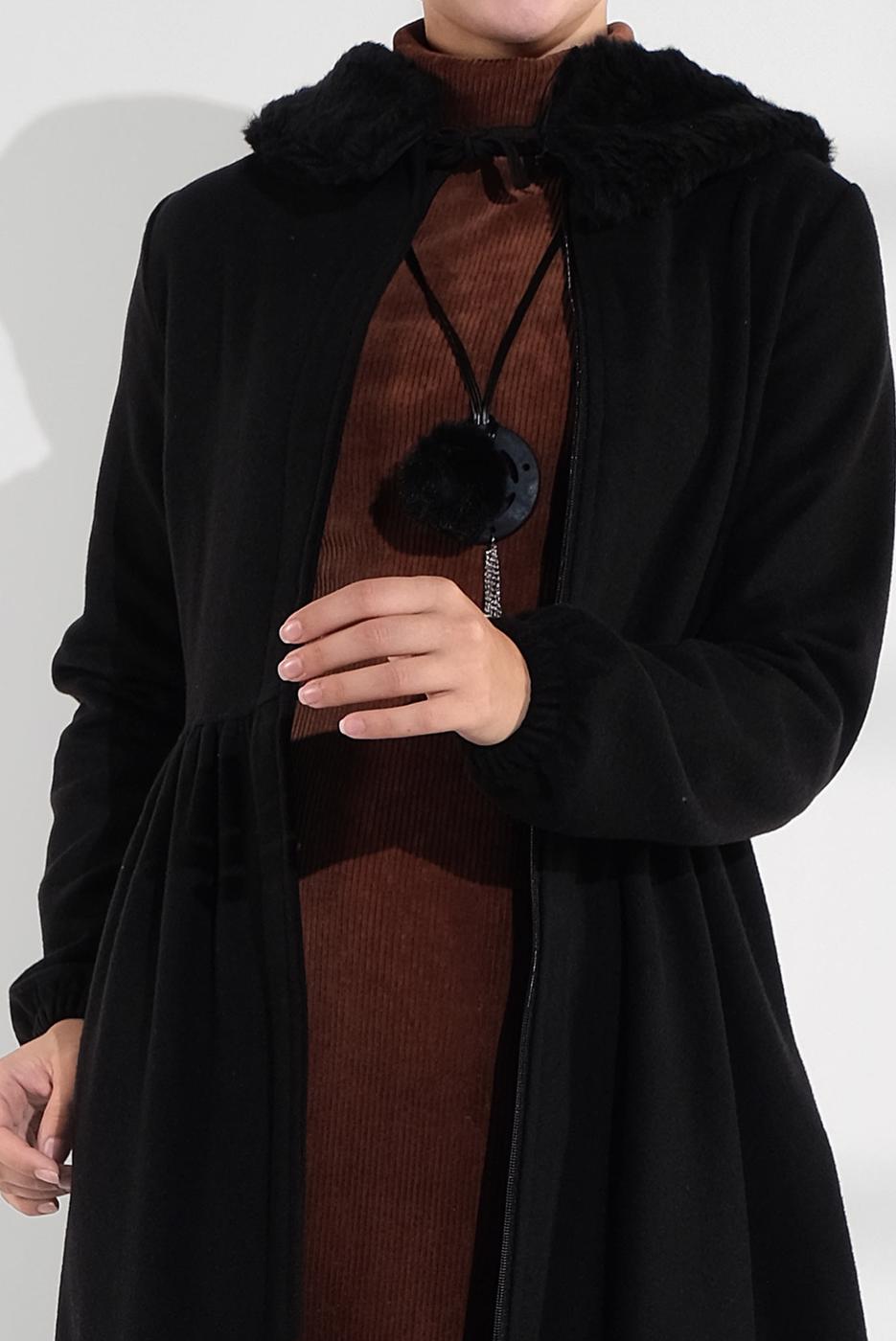 Vêtements hijab NOIR MANTEAU À ZIP CACHÉ 8305