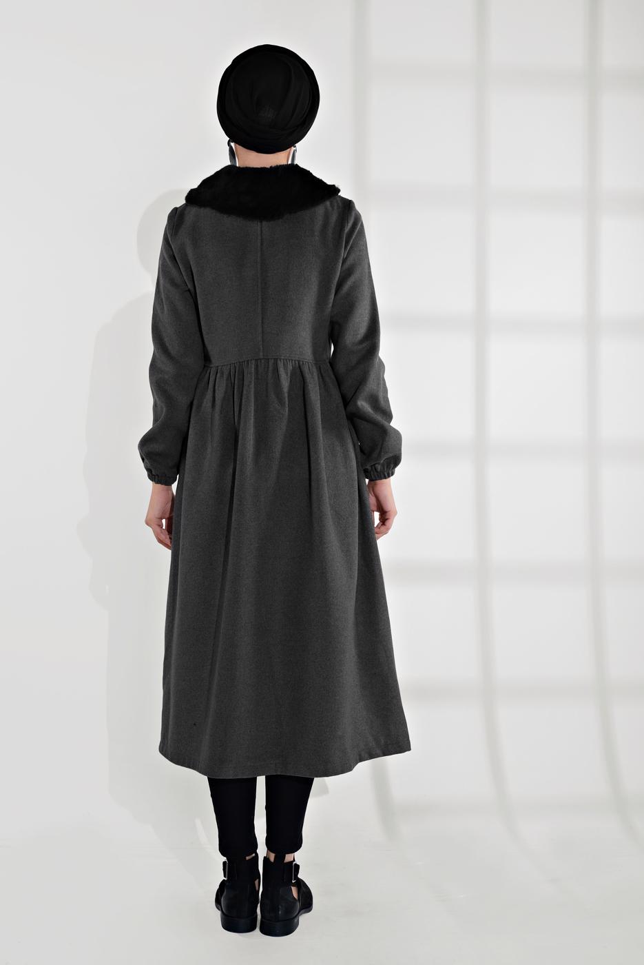 Tesettür giyim GRİ FERMUARLI KAŞE KABAN 8305