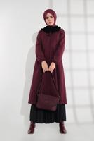 Vêtements hijab ROUGE BORDEAUX MANTEAU À ZIP CACHÉ 8305