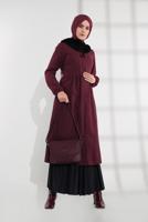 Vêtements hijab ROUGE BORDEAUX MANTEAU À ZIP CACHÉ 8305