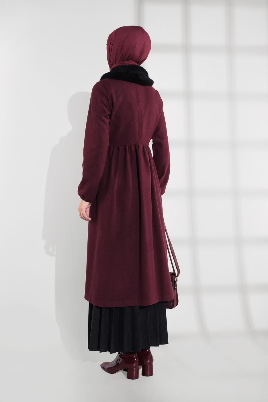 Vêtements hijab ROUGE BORDEAUX MANTEAU À ZIP CACHÉ 8305