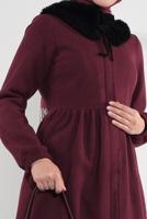 Vêtements hijab ROUGE BORDEAUX MANTEAU À ZIP CACHÉ 8305