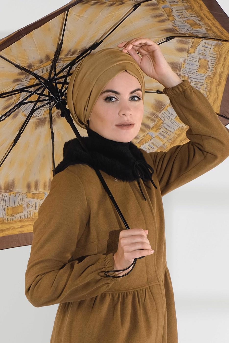 Hijab clothing BROWN HIDDEN-ZIPPED COAT 8305 