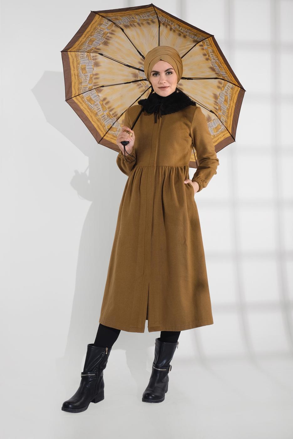 Hijab clothing BROWN HIDDEN-ZIPPED COAT 8305 
