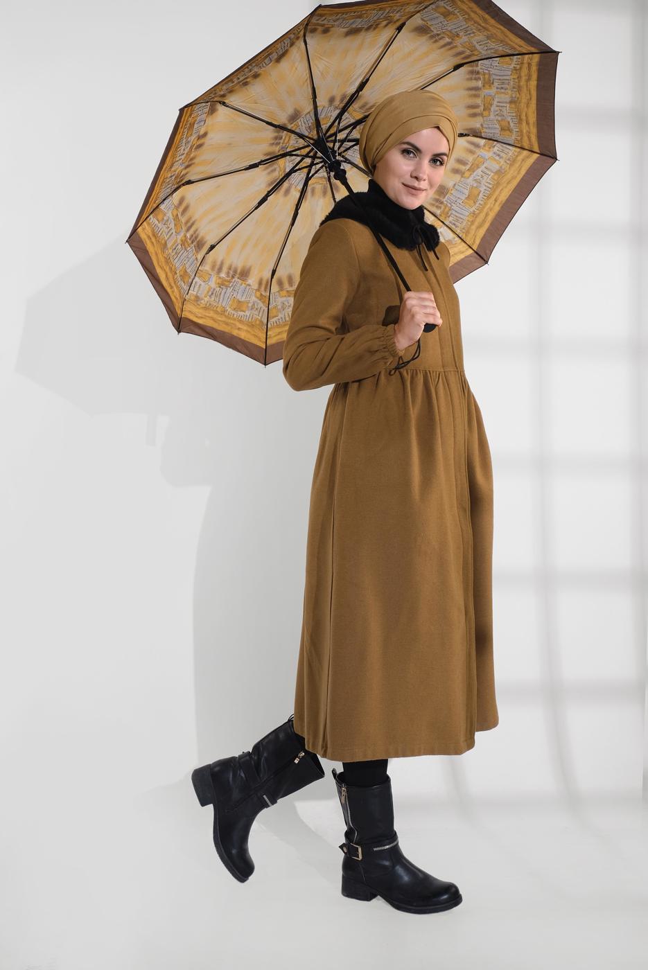 Hijab clothing BROWN HIDDEN-ZIPPED COAT 8305 