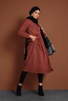 Tesettür giyim KAHVE FERMUARLI KAŞE KABAN 8305