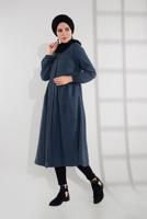 Vêtements hijab BLEU MANTEAU À ZIP CACHÉ 8305