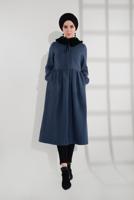 Vêtements hijab BLEU MANTEAU À ZIP CACHÉ 8305