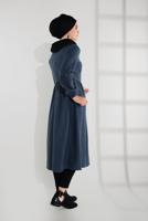 Vêtements hijab BLEU MANTEAU À ZIP CACHÉ 8305