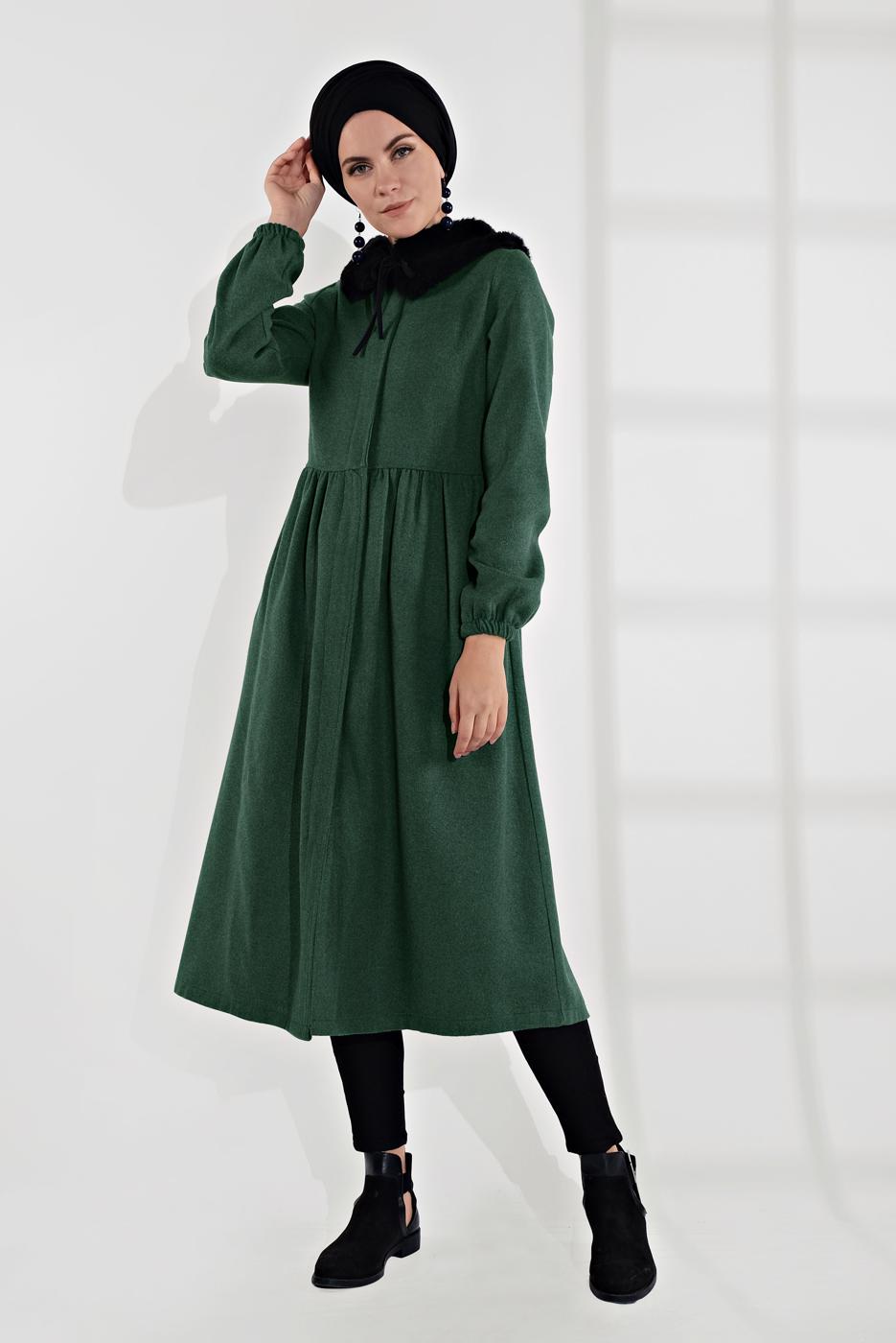 Vêtements hijab VERT MANTEAU À ZIP CACHÉ 8305