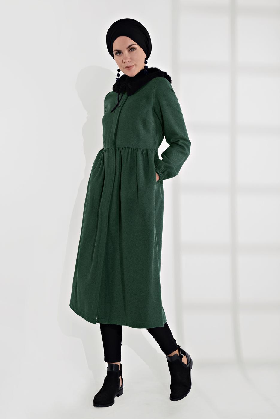 Vêtements hijab VERT MANTEAU À ZIP CACHÉ 8305