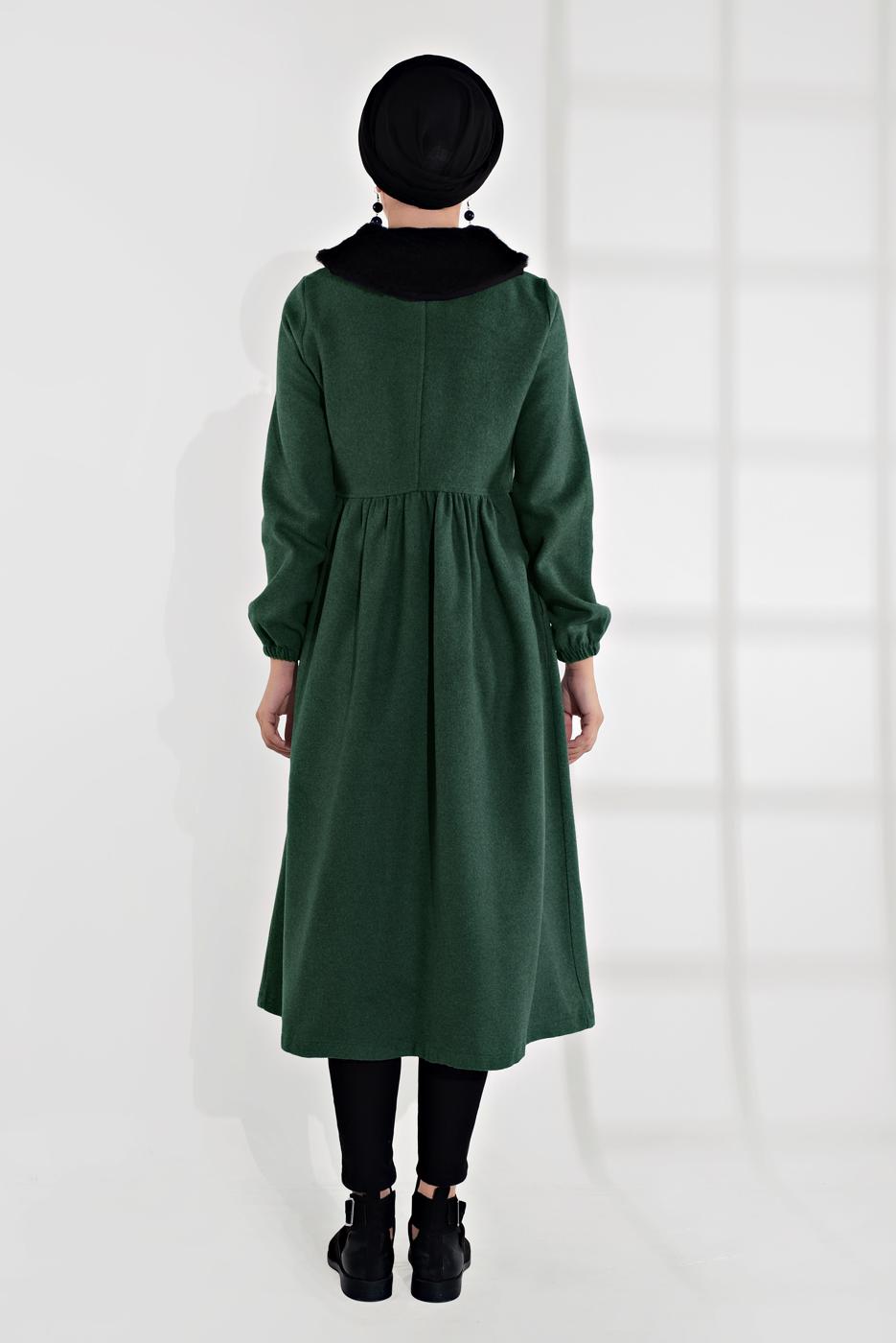 Vêtements hijab VERT MANTEAU À ZIP CACHÉ 8305