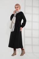 Tesettür giyim SİYAH BELDEN BAĞLAMALI MANŞETLERİ LASTİKLİ KAŞE KABAN 9045 