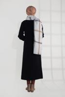 Tesettür giyim SİYAH BELDEN BAĞLAMALI MANŞETLERİ LASTİKLİ KAŞE KABAN 9045 