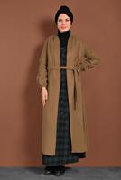 Tesettür giyim TURUNCU BELDEN BAĞLAMALI MANŞETLERİ LASTİKLİ KAŞE KABAN 9045 