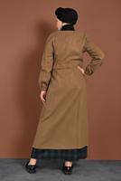 Tesettür giyim TURUNCU BELDEN BAĞLAMALI MANŞETLERİ LASTİKLİ KAŞE KABAN 9045 