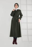 Hijab clothing KHAKI BELTED ELASTIC-WAIST WALKER COAT  9045 