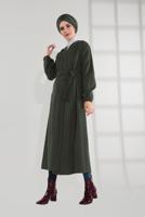 Hijab clothing KHAKI BELTED ELASTIC-WAIST WALKER COAT  9045 