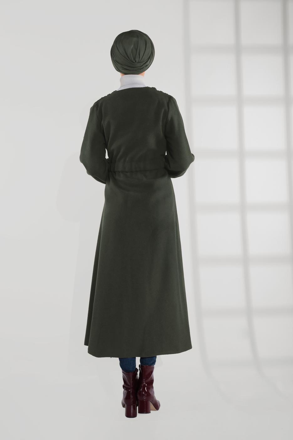 Hijab clothing KHAKI BELTED ELASTIC-WAIST WALKER COAT  9045 