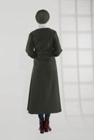 Hijab clothing KHAKI BELTED ELASTIC-WAIST WALKER COAT  9045 