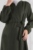 Hijab clothing KHAKI BELTED ELASTIC-WAIST WALKER COAT  9045 