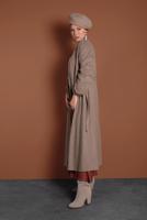 Tesettür giyim VİZON BELDEN BAĞLAMALI MANŞETLERİ LASTİKLİ KAŞE KABAN 9045 