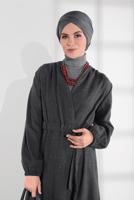 Hijab clothing GREY BELTED ELASTIC-WAIST WALKER COAT  9045 
