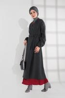 Hijab clothing GREY BELTED ELASTIC-WAIST WALKER COAT  9045 