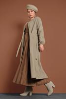 Tesettür giyim VİZON BELDEN BAĞLAMALI MANŞETLERİ LASTİKLİ KAŞE KABAN 9045 