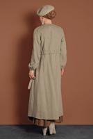 Tesettür giyim VİZON BELDEN BAĞLAMALI MANŞETLERİ LASTİKLİ KAŞE KABAN 9045 