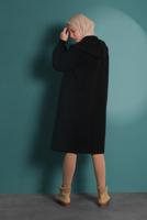 Tesettür giyim SİYAH FERMUARLI KAPÜŞONLU KABAN 9538 