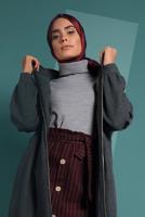 Tesettür giyim GRİ FERMUARLI KAPÜŞONLU KABAN 9538 