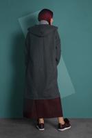 Tesettür giyim GRİ FERMUARLI KAPÜŞONLU KABAN 9538 