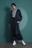 Tesettür giyim LACİVERT FERMUARLI KAPÜŞONLU KABAN 9538 