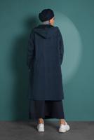Tesettür giyim LACİVERT FERMUARLI KAPÜŞONLU KABAN 9538 