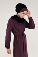 Tesettür giyim BORDO SUNİ KÜRK DETAYLI KABAN 9768 