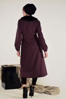 Tesettür giyim BORDO SUNİ KÜRK DETAYLI KABAN 9768 