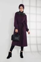 Tesettür giyim MÜRDÜM SUNİ KÜRK DETAYLI KABAN 9768 